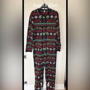 Adult Unisex Budweiser Xmas Clydesdale Horses One Piece Zip Pj's Pajamas Sz L